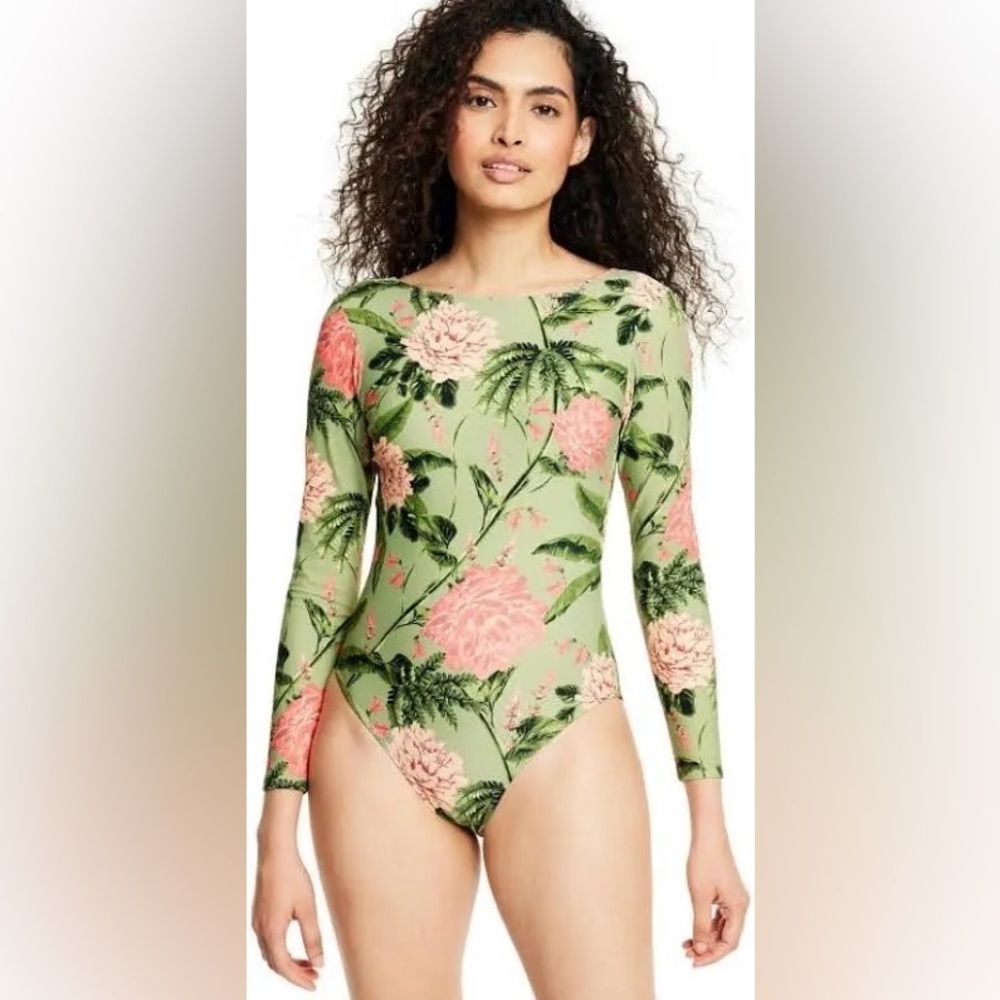 NEW NWT Agua Bendita x Target size L Peony Print Long Sleeve One Piece Swimsuit